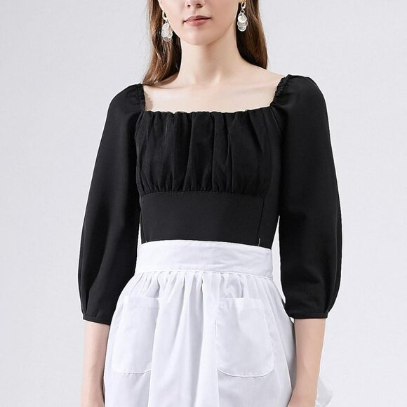 Womens Waist Apron with Pockets Retro Kitchen Cleaning Ruffles Half Apron White - Picture 2 of 5